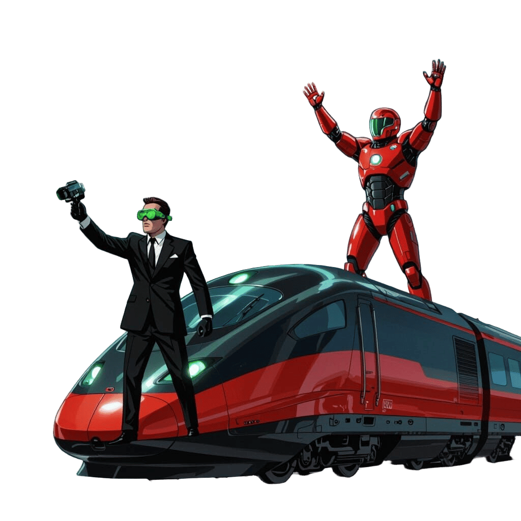 Futuristic Train with Figure in Technological Suit