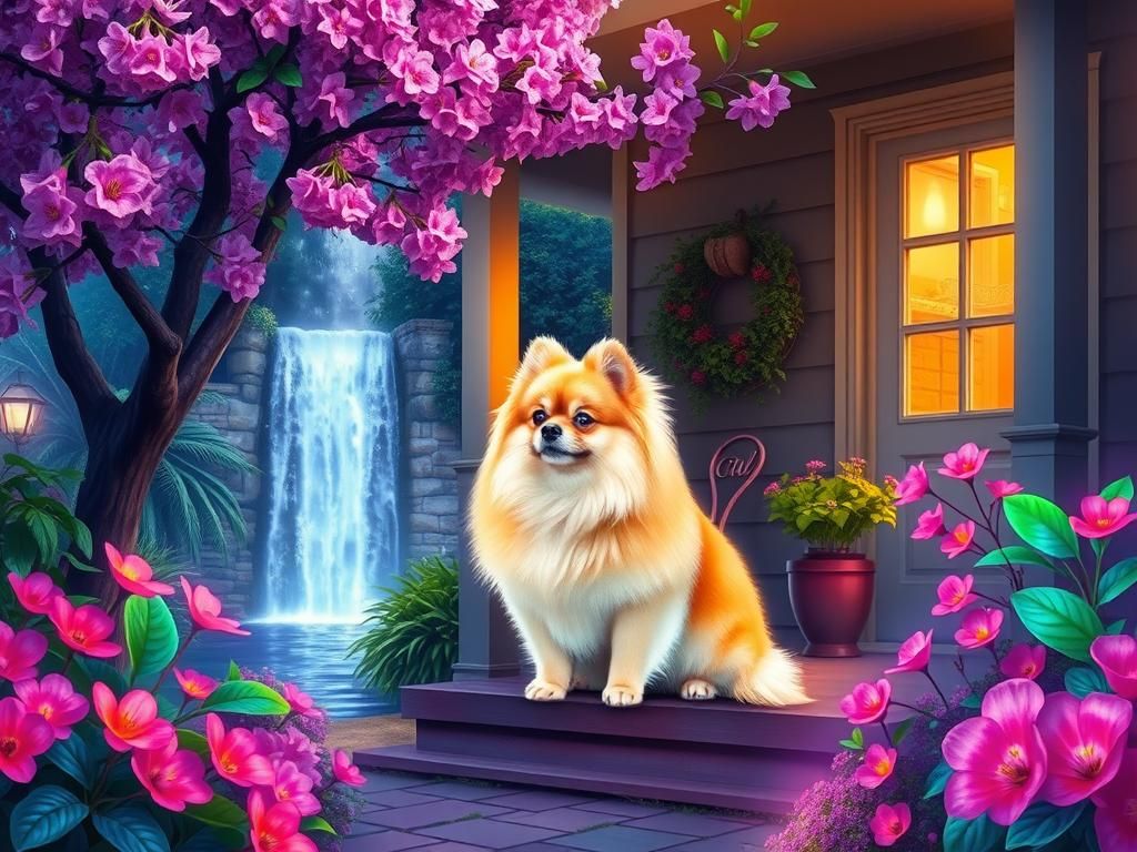 Majestic Pomeranian in Bioluminescent Garden