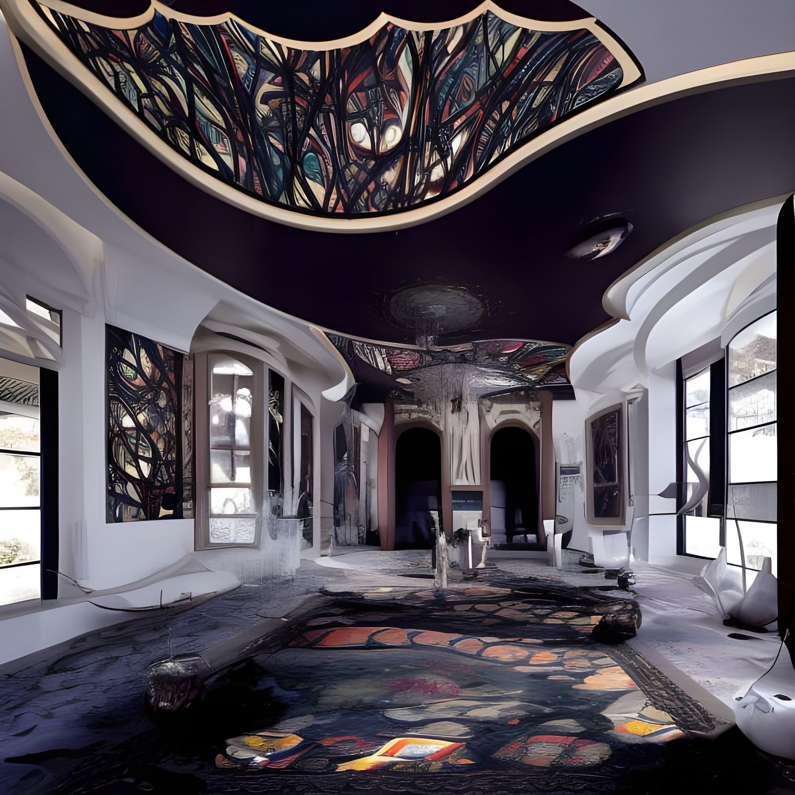 Surreal Interior with Fractal Patterns in Hyperreal Style