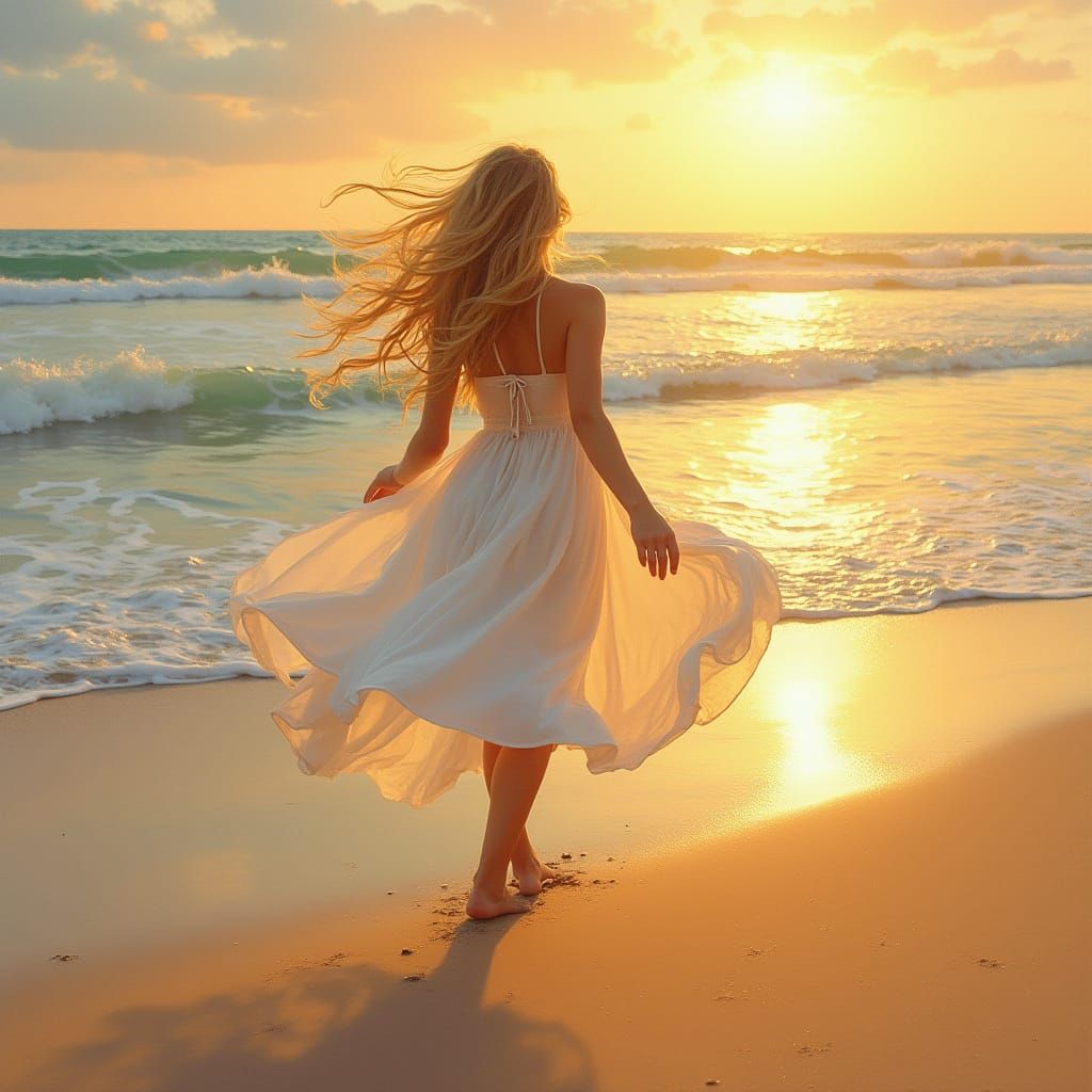 Golden Hour Dance: Impressionistic Beach Sunset