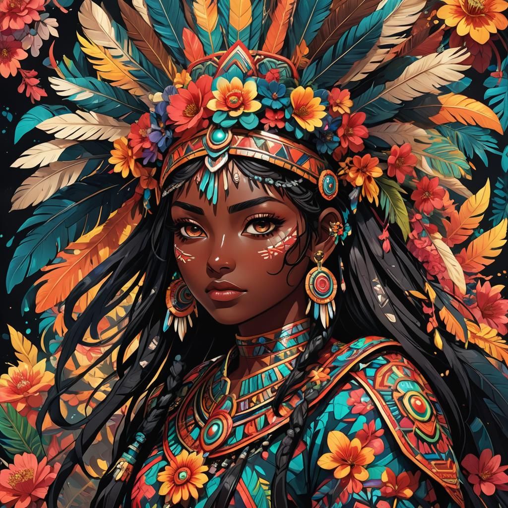 Aztec Girl with Obsidian Sword in Anime Manga Style