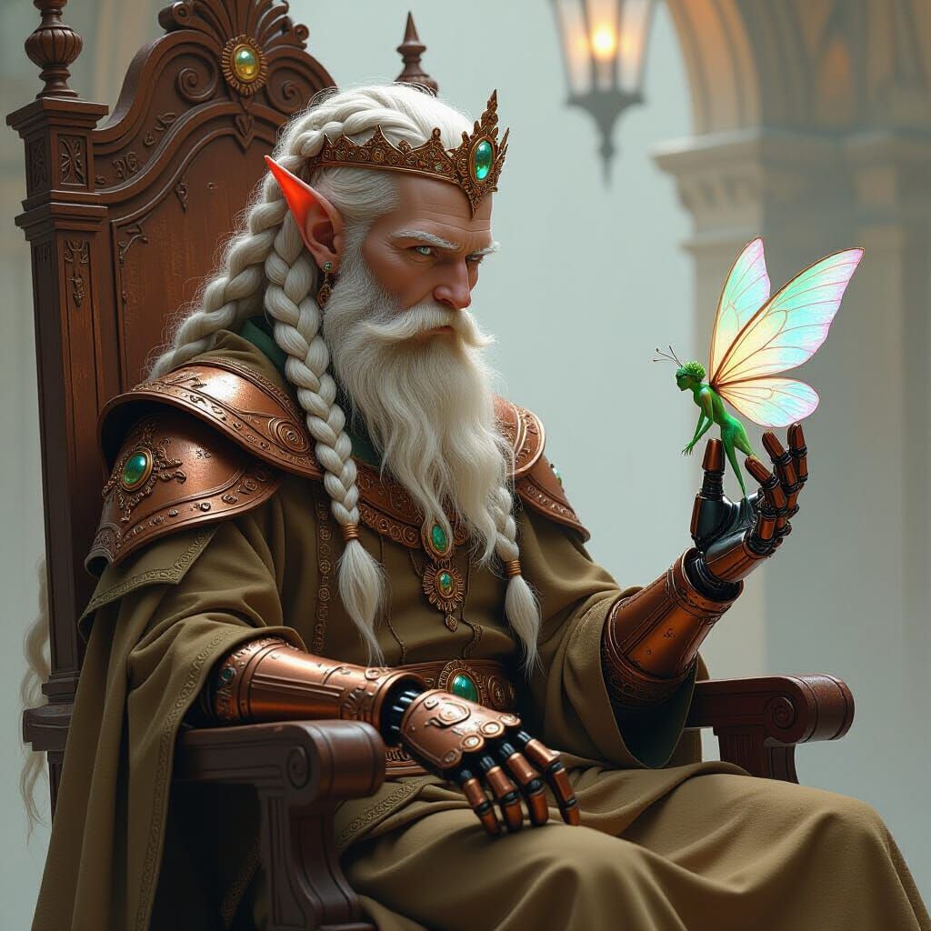 Elf with Robot Arm Gazing at Fairy