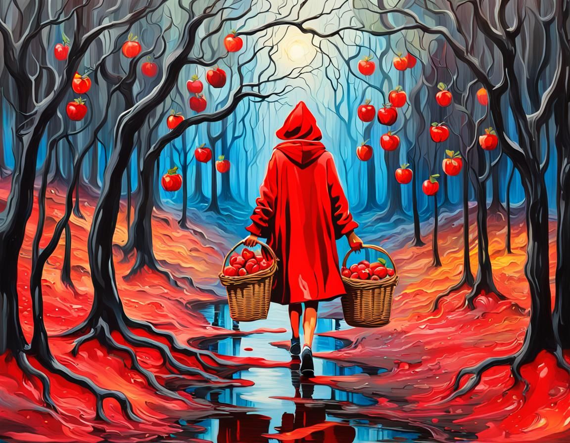 Little Red Riding Hood in Forest, Street Art Style