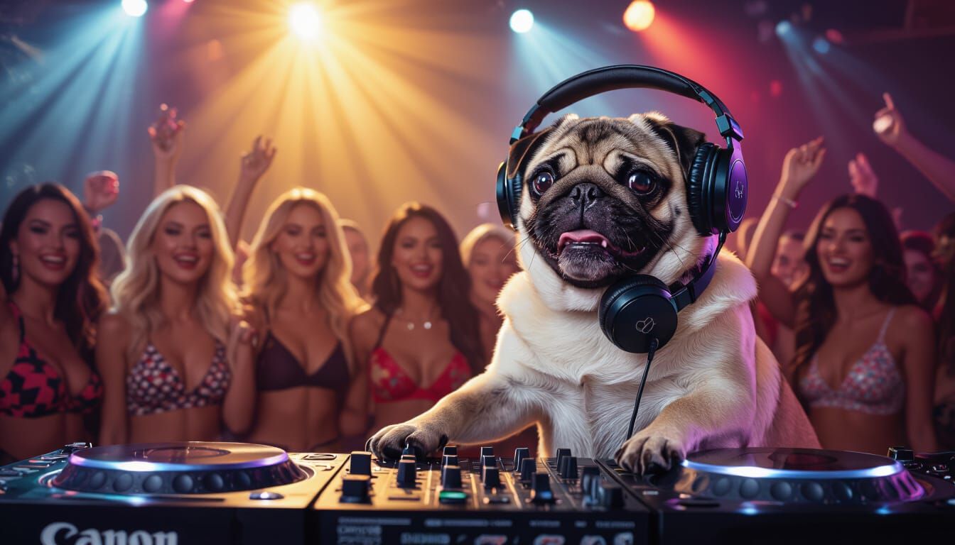 Pug DJ Mixes Music for Fashionable Crowd