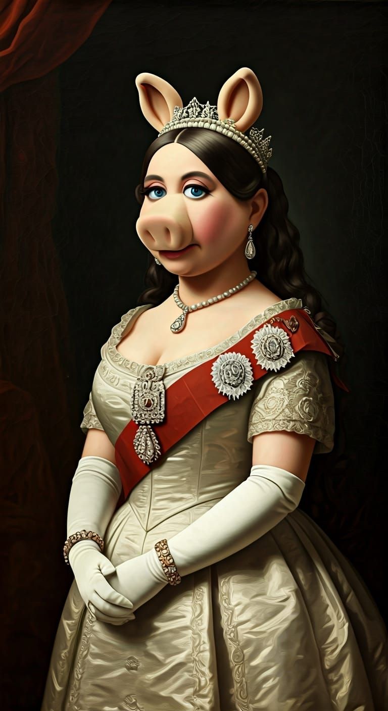 Miss Piggy as Queen Victoria in Oil Painting