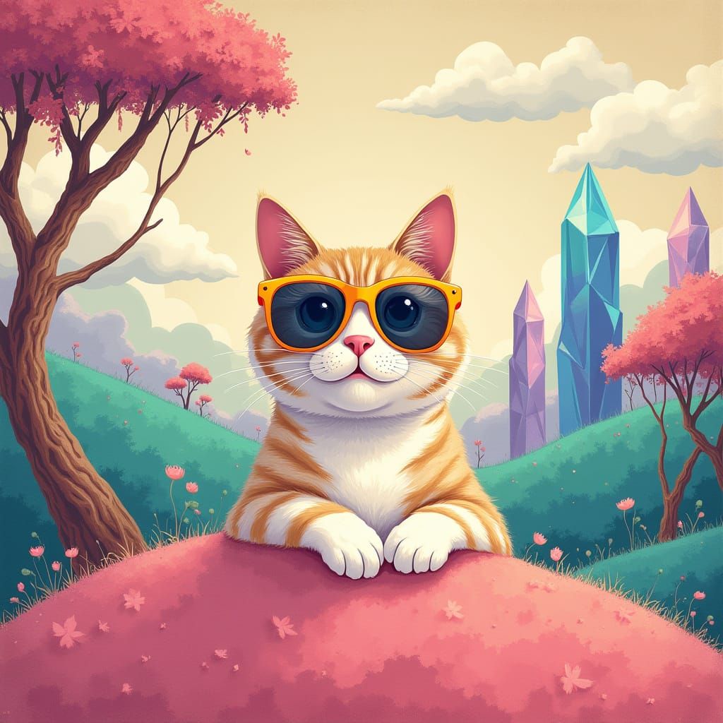 Whimsical Feline Oasis in Pastel Paradise