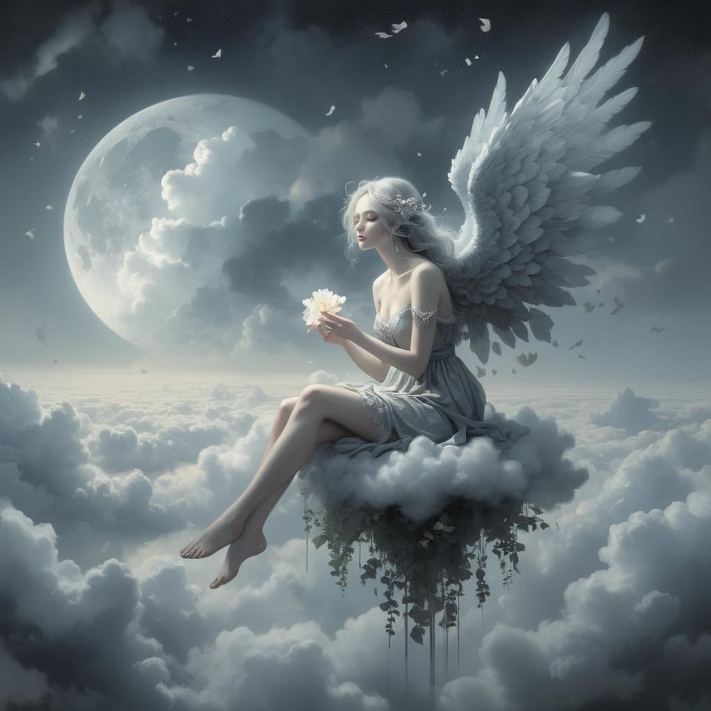 Ethereal Being with Luminous Orb in Surreal Landscape