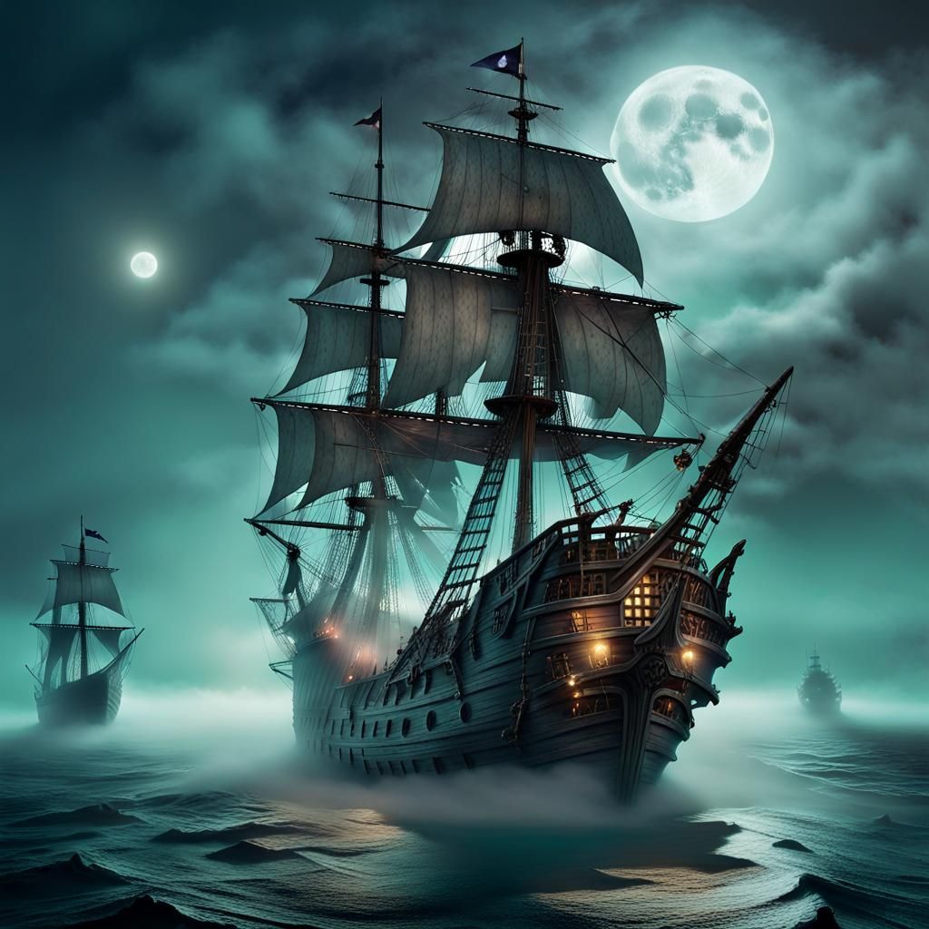 Ghostly Pirate Ship Emerges from Misty Depths