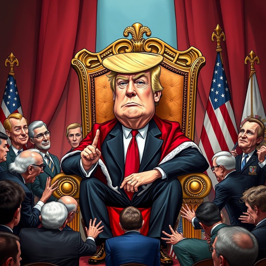Satirical Trump Portrait as Regal King in Caricature Art
