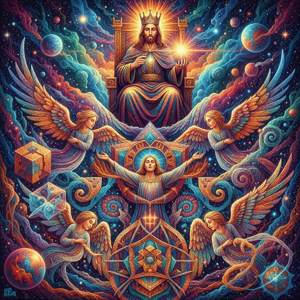 Ecstatic Angels in Knitted Geometric Fabric