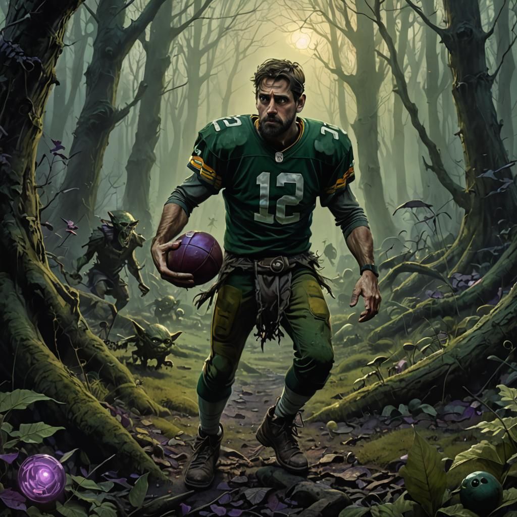 Dark Fantasy Aaron Rodgers in Mystical Forest