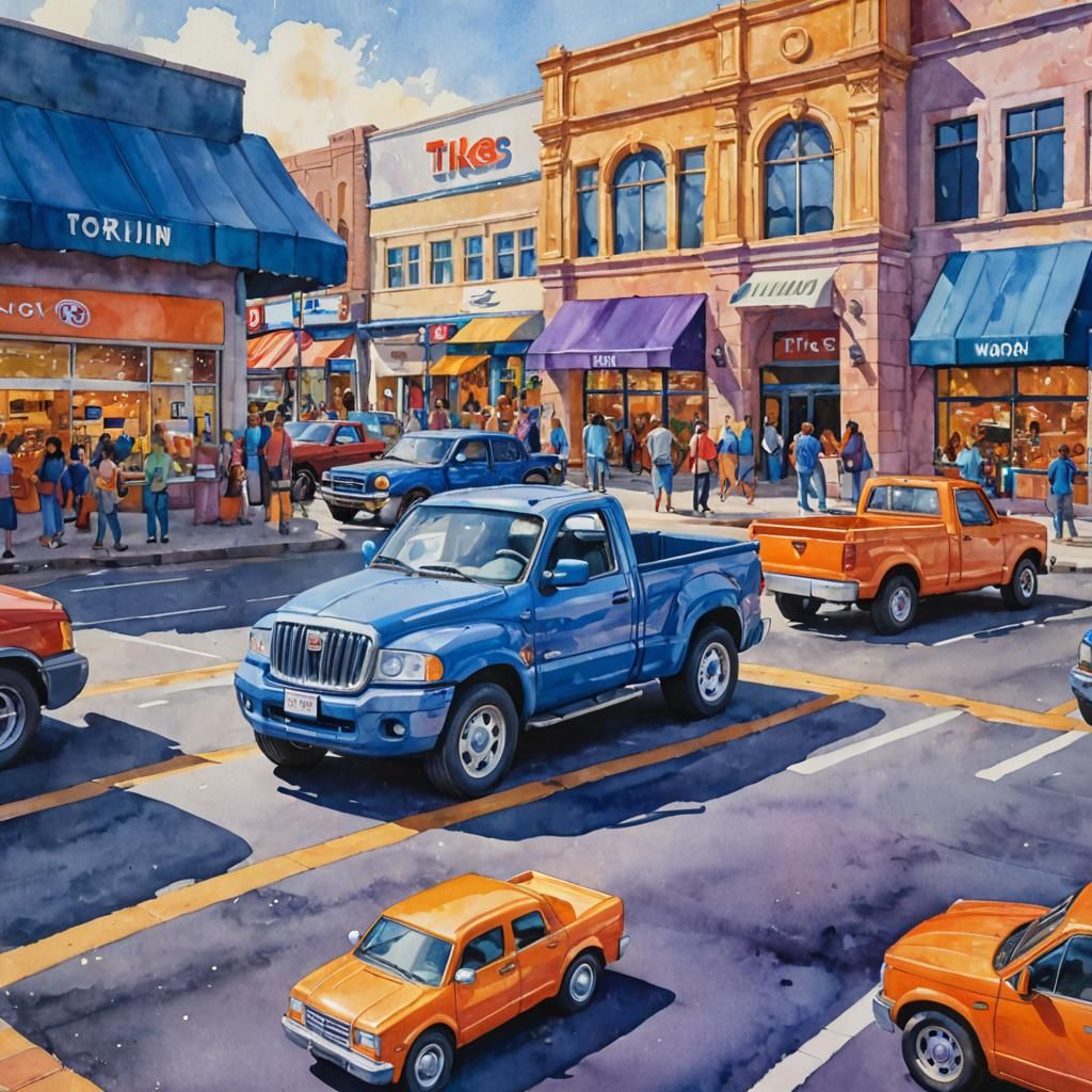 Giant Toy Car at the Mall: Watercolor Art