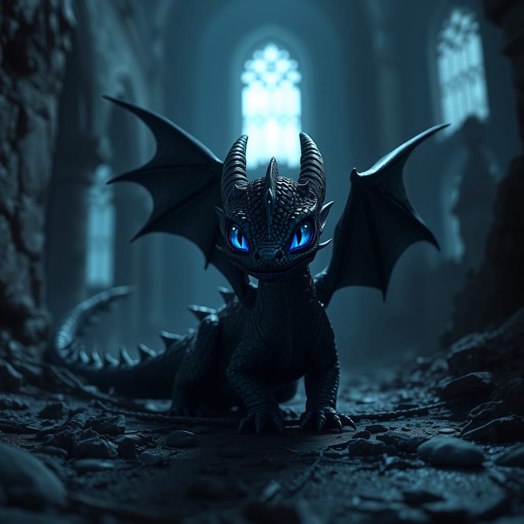 Ancient Ruins Conceal a Mysterious Black Dragon in Deep Blue...