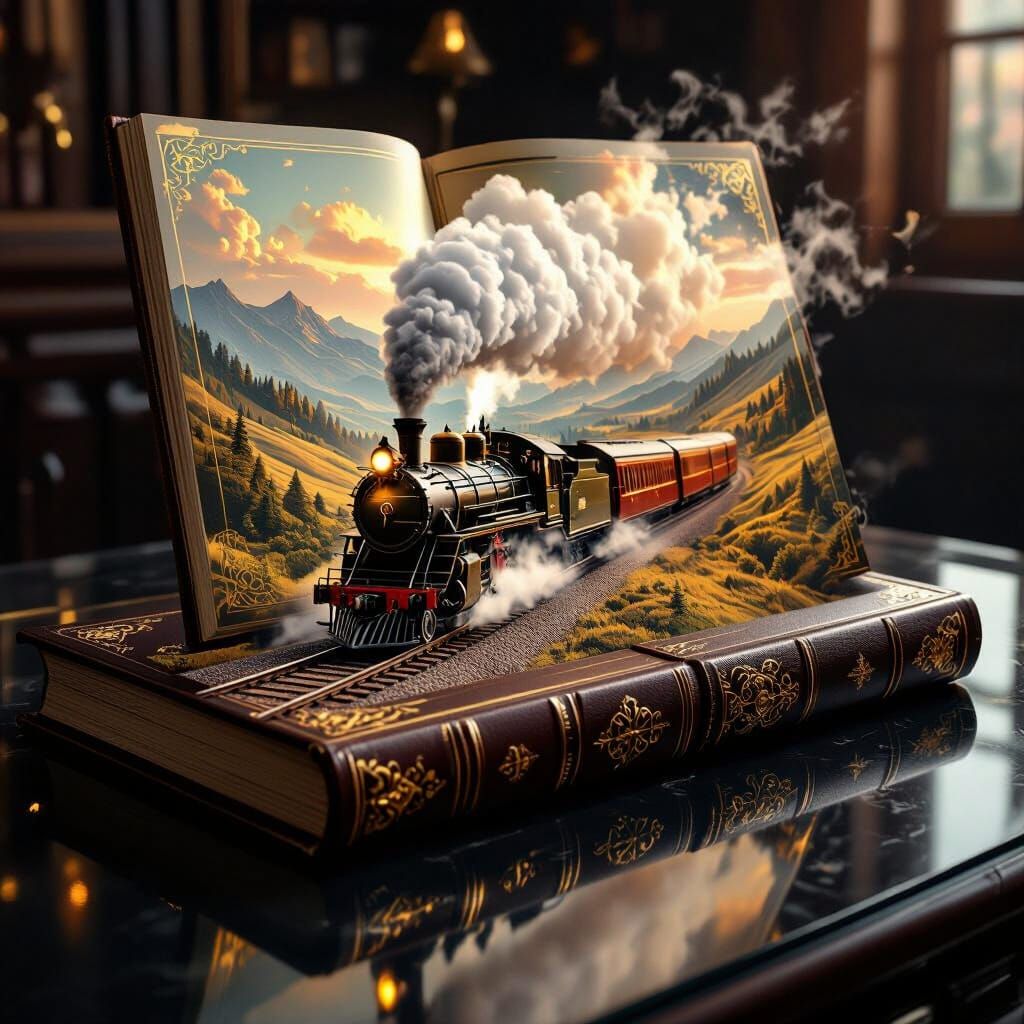 Open Book Reveals Realistic Train Landscape