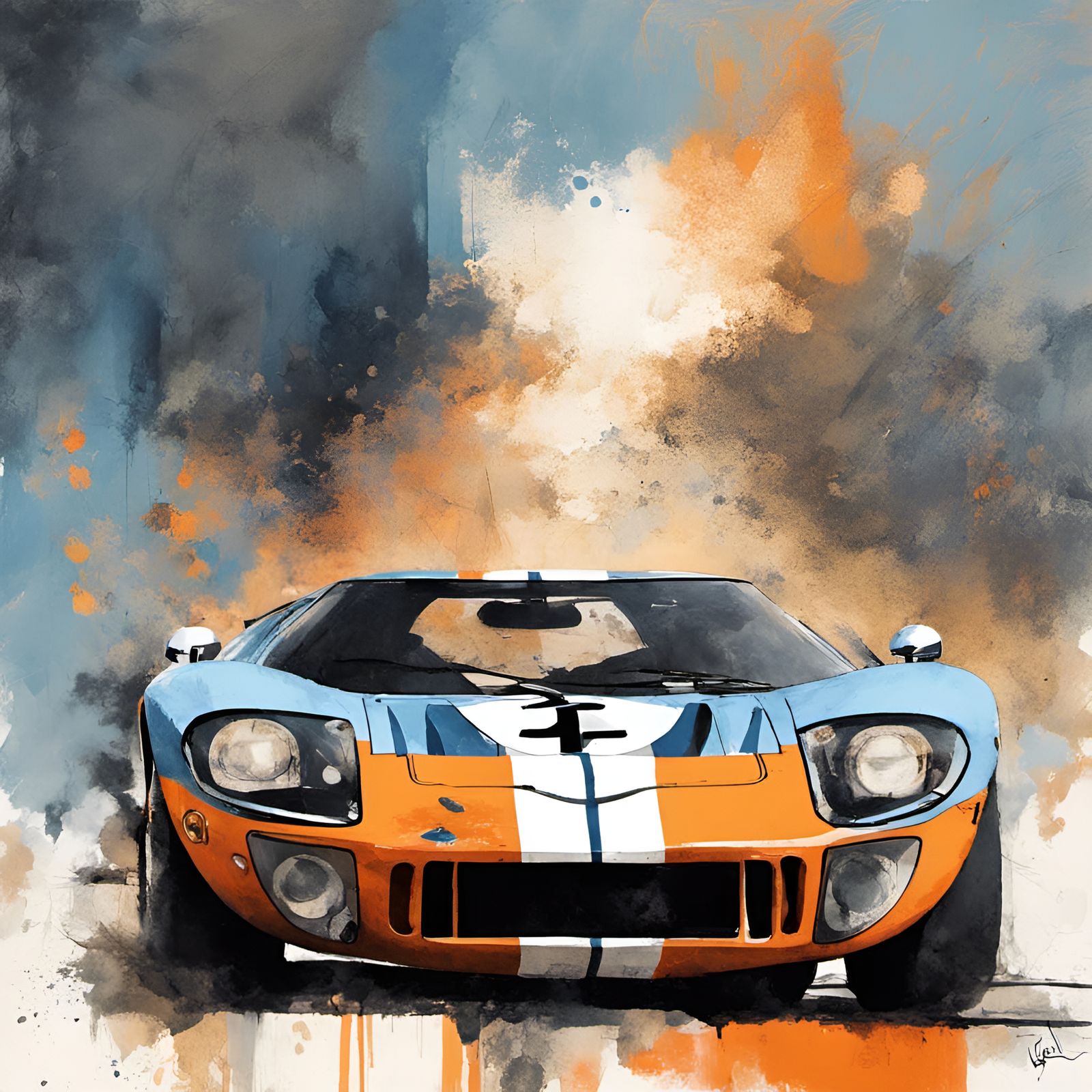 Ford GT40 Le Mans Race in Gouache Style