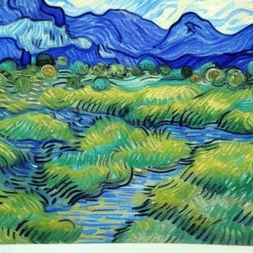 Impressionistic Hillside Creek in Van Gogh Style