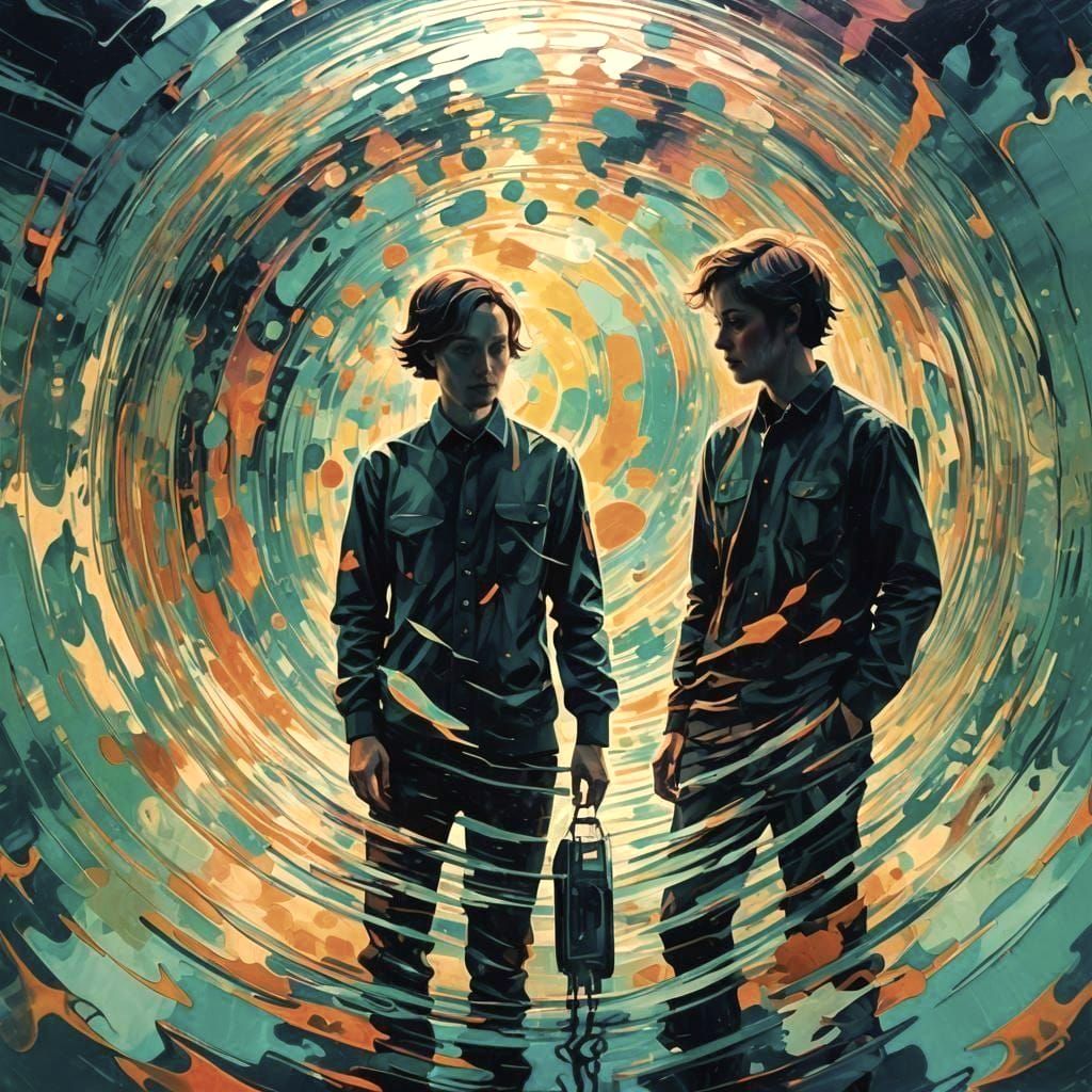 Lost Souls in Fishbowl: Glitch Art Expressionist Painting