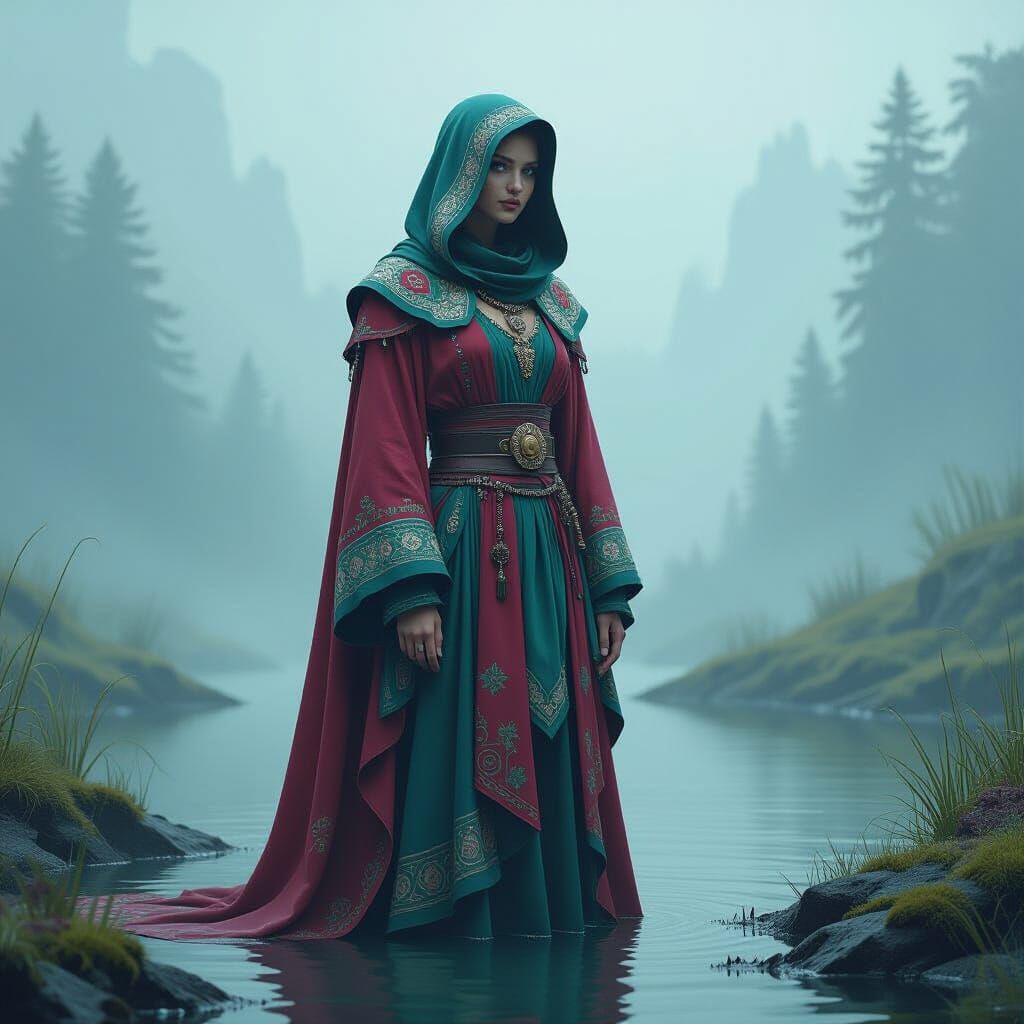 Lone Figure in Misty Landscape, Dreamy Digital Art