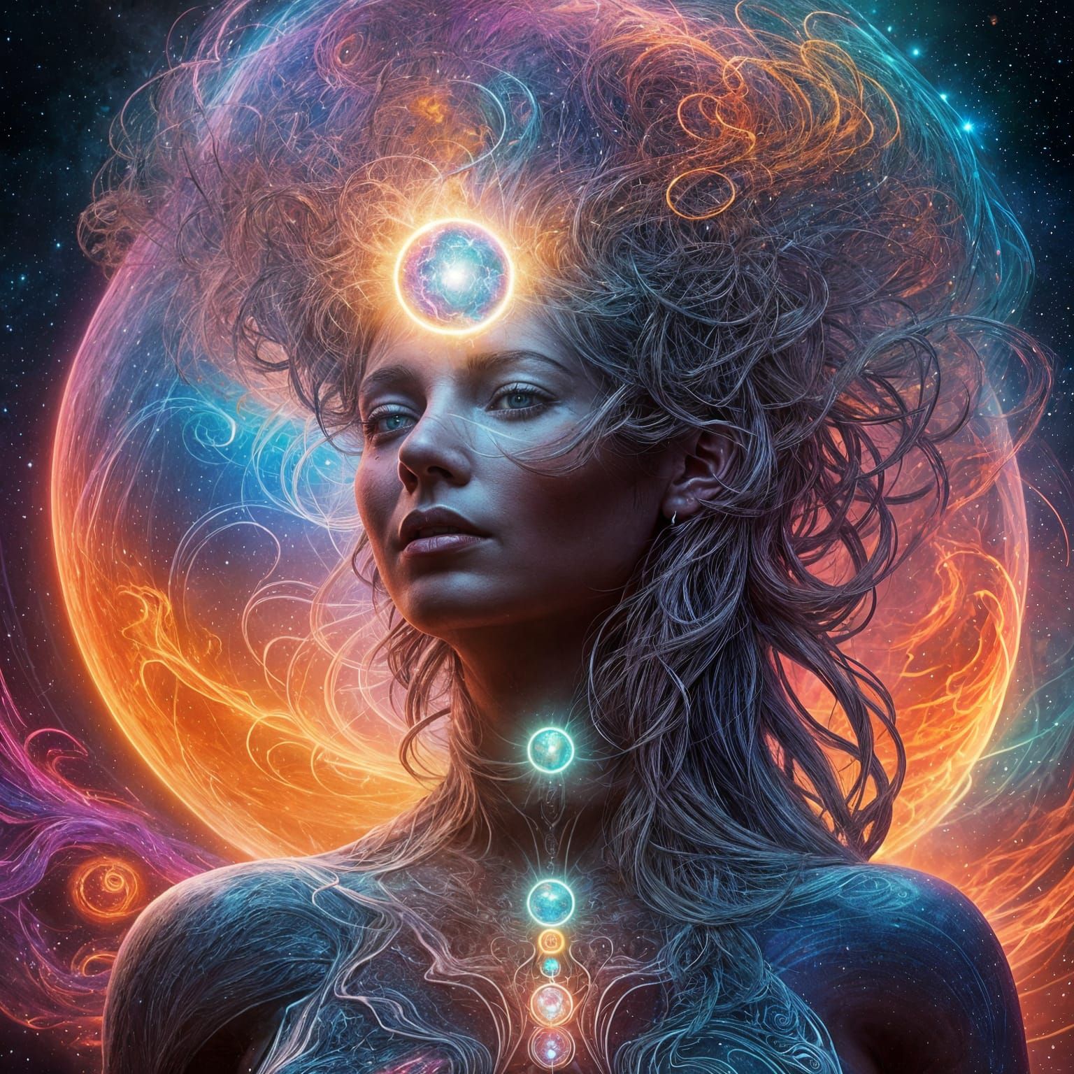 Gaya, Mother Earth in Holographic Astral Illustration