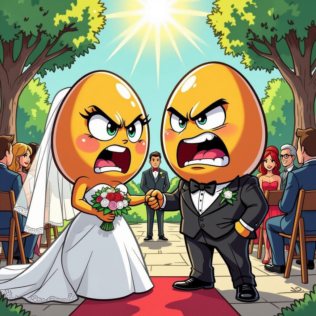 Comic Art of Angry Egg Couple at Wedding Ceremony