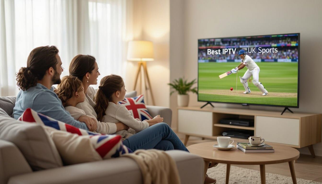 Cozy UK Living Room with Family Watching Cricket
