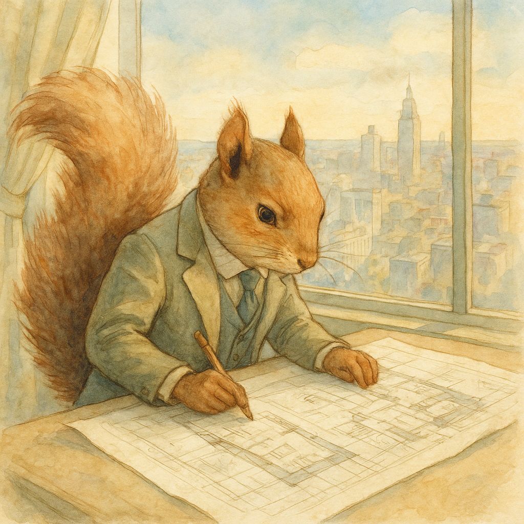 Squirrel Architect in Watercolor Penthouse