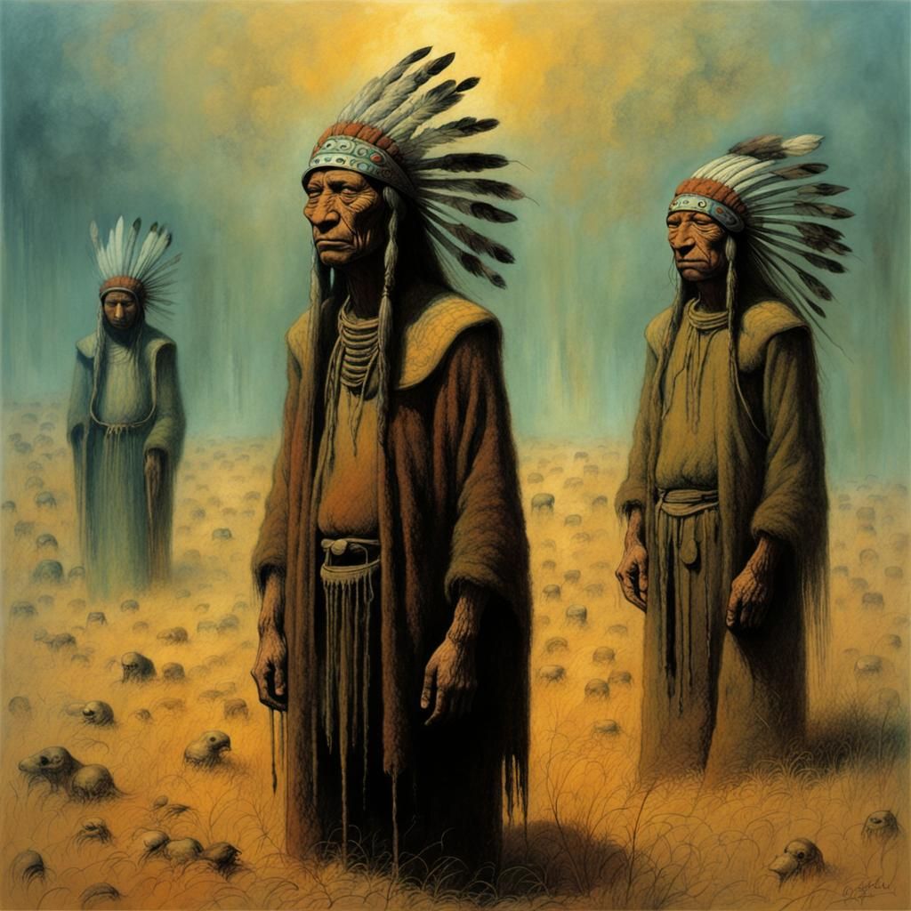 Native Americans in Beksinski-Inspired Dystopia