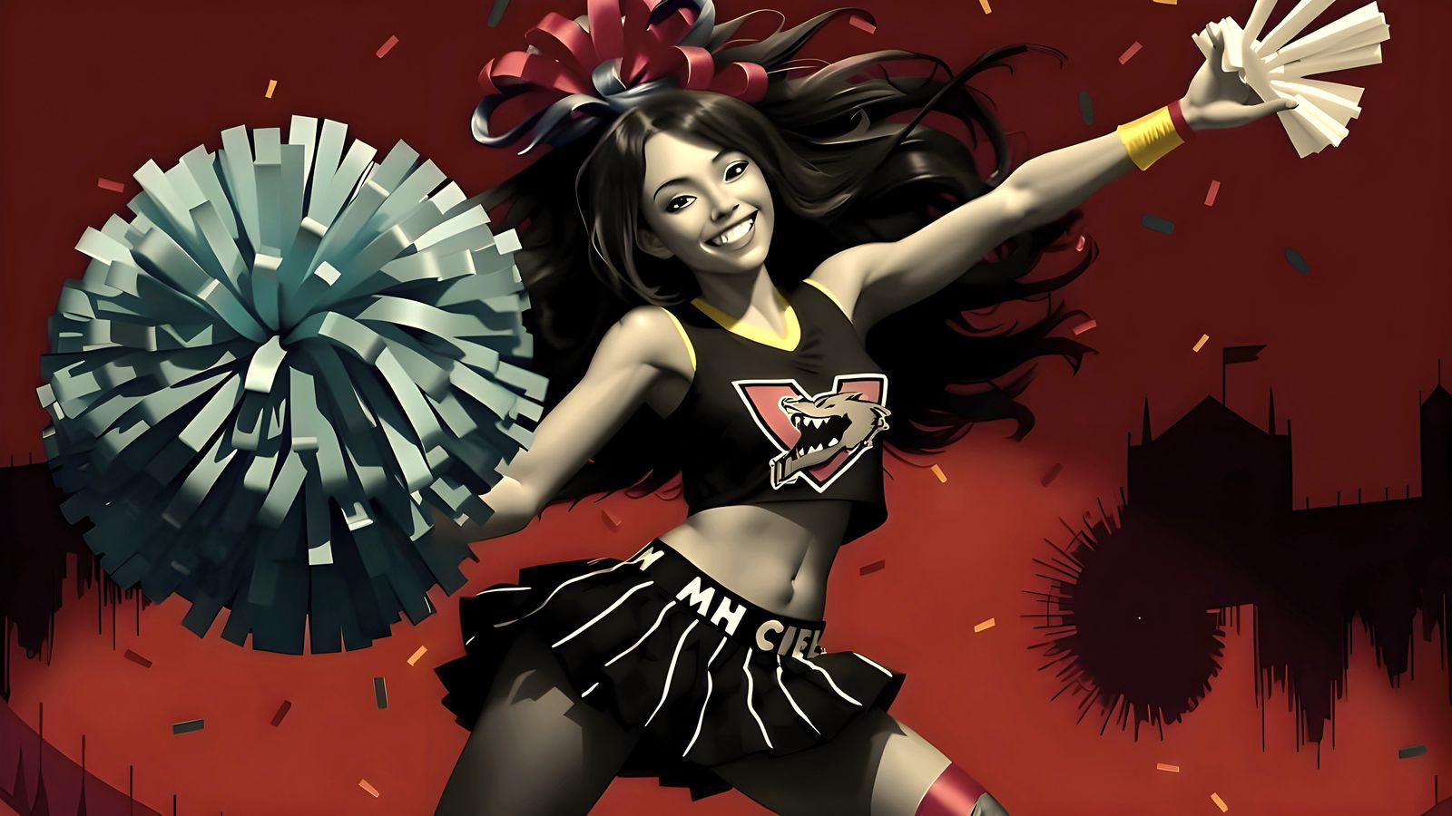 Victory V: A Joyful Monster Girl Cheerleader in Vibrant Colo...
