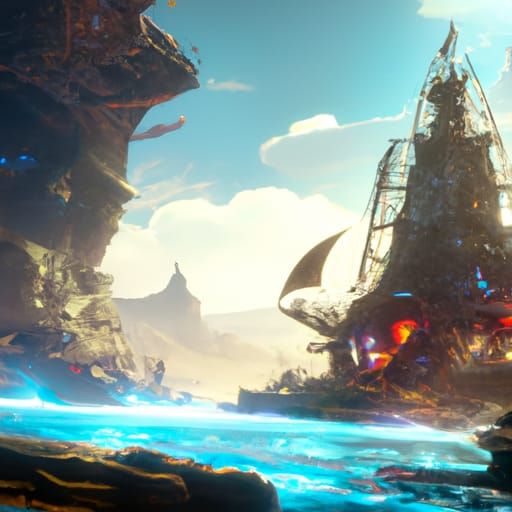 Fantastical Voyage Across Water in Detailed Matte Painting
