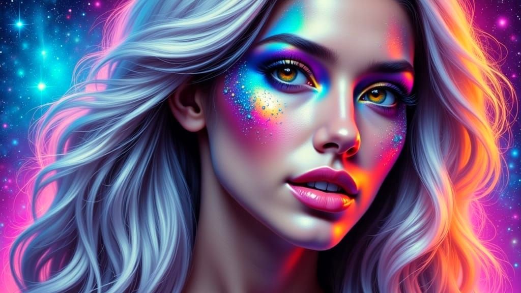 Cosmic Dreamscape: Airbrushed Surreal Portrait