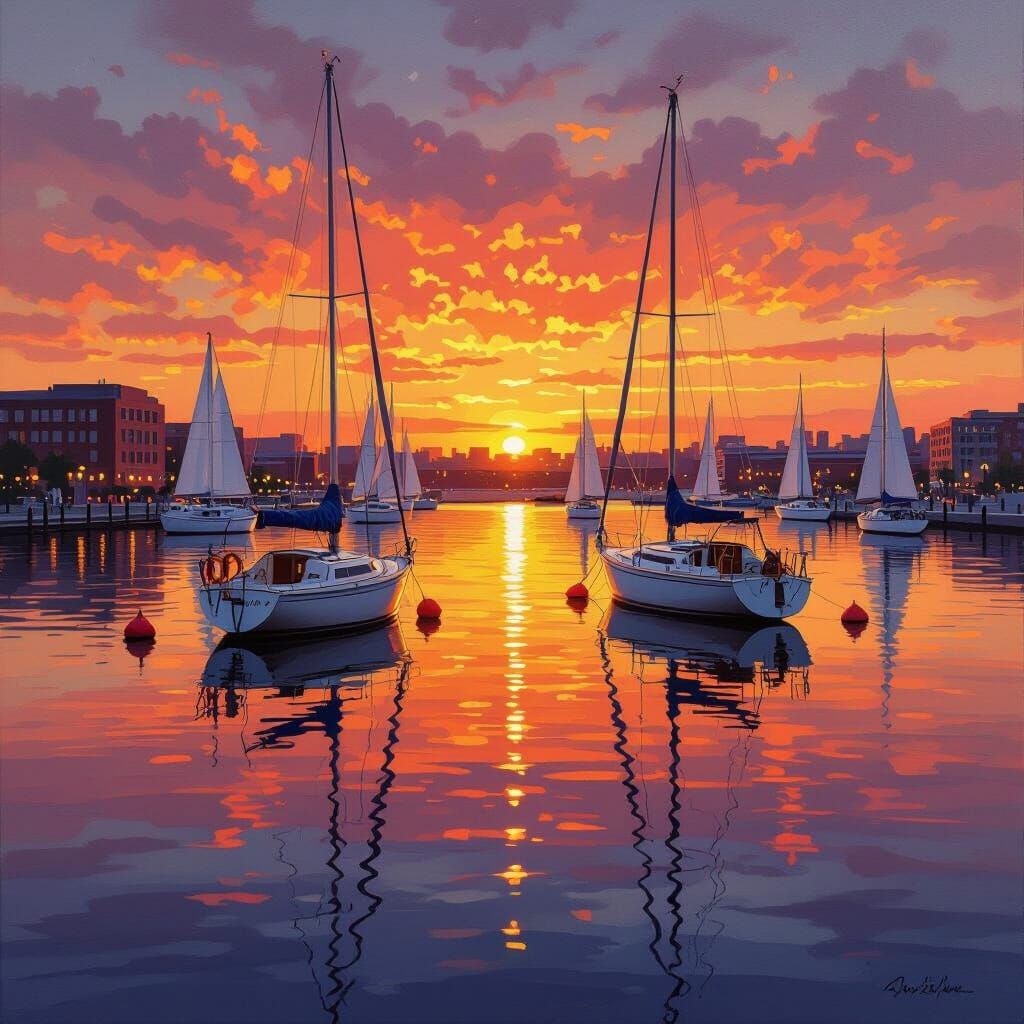 Baltimore Inner Harbor Sunset with Sailboats