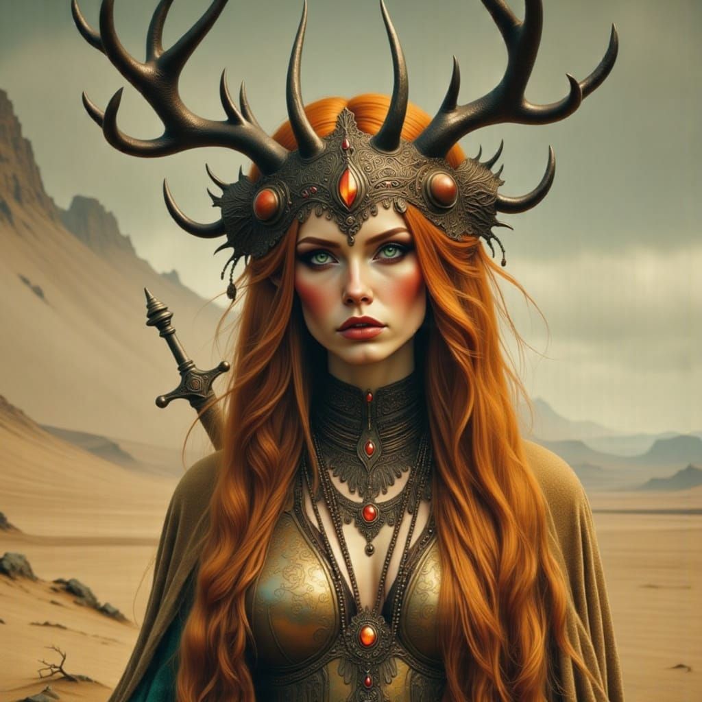 Fae Desert Witch with Flaming Sword