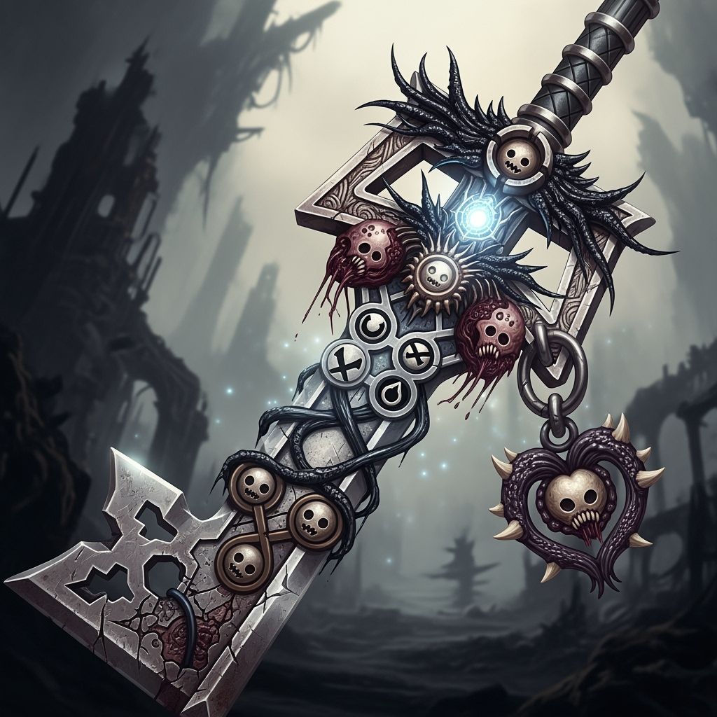 Worn Keyblade with Heartless and Nobody Symbols