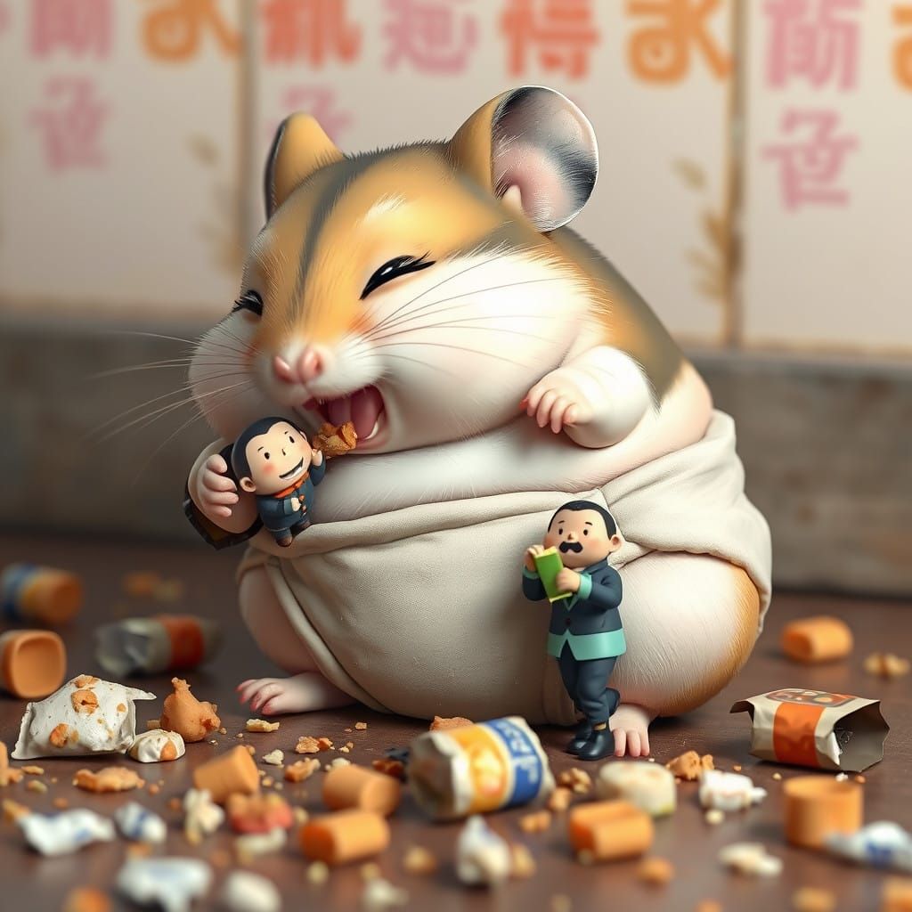 Chubby Hamster Enjoys Delighted Feast From Tiny Figurine
