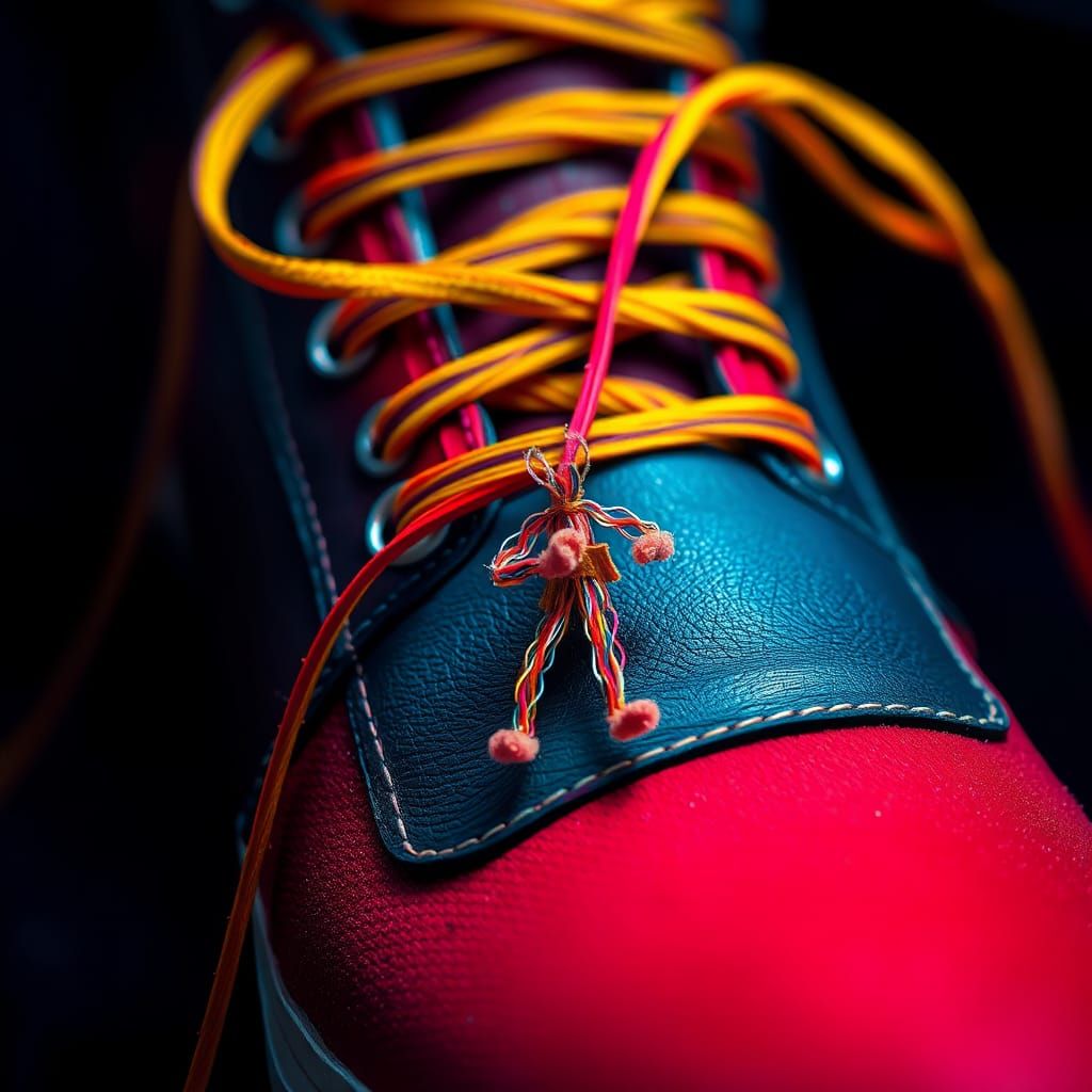 String Person Ties Giant Shoe: Airbrush Fantasy Art