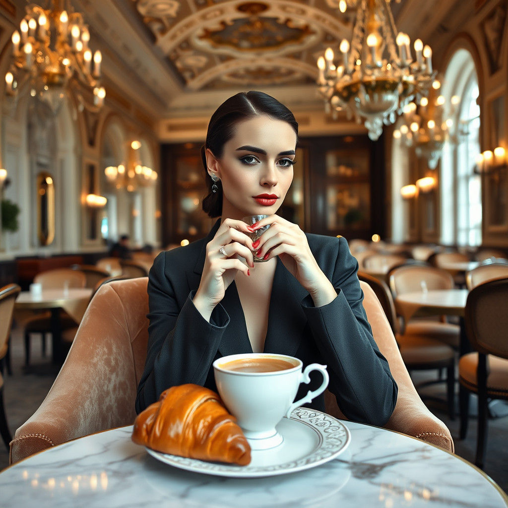 Elegant Woman in Parisian Cafe, Art Deco Style