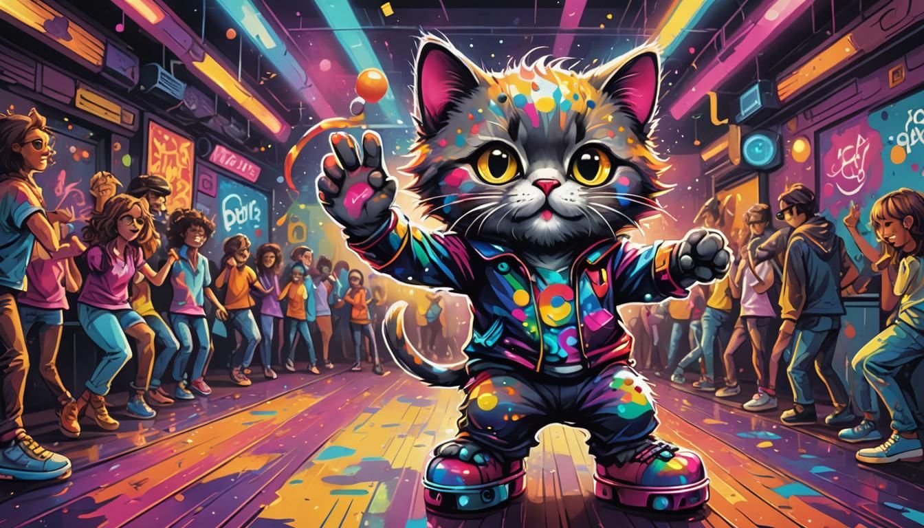 Disco Dancing Kitten in 70s Roller Disco