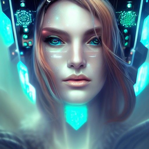 Ethereal Cyberpunk High Priestess Digital Art