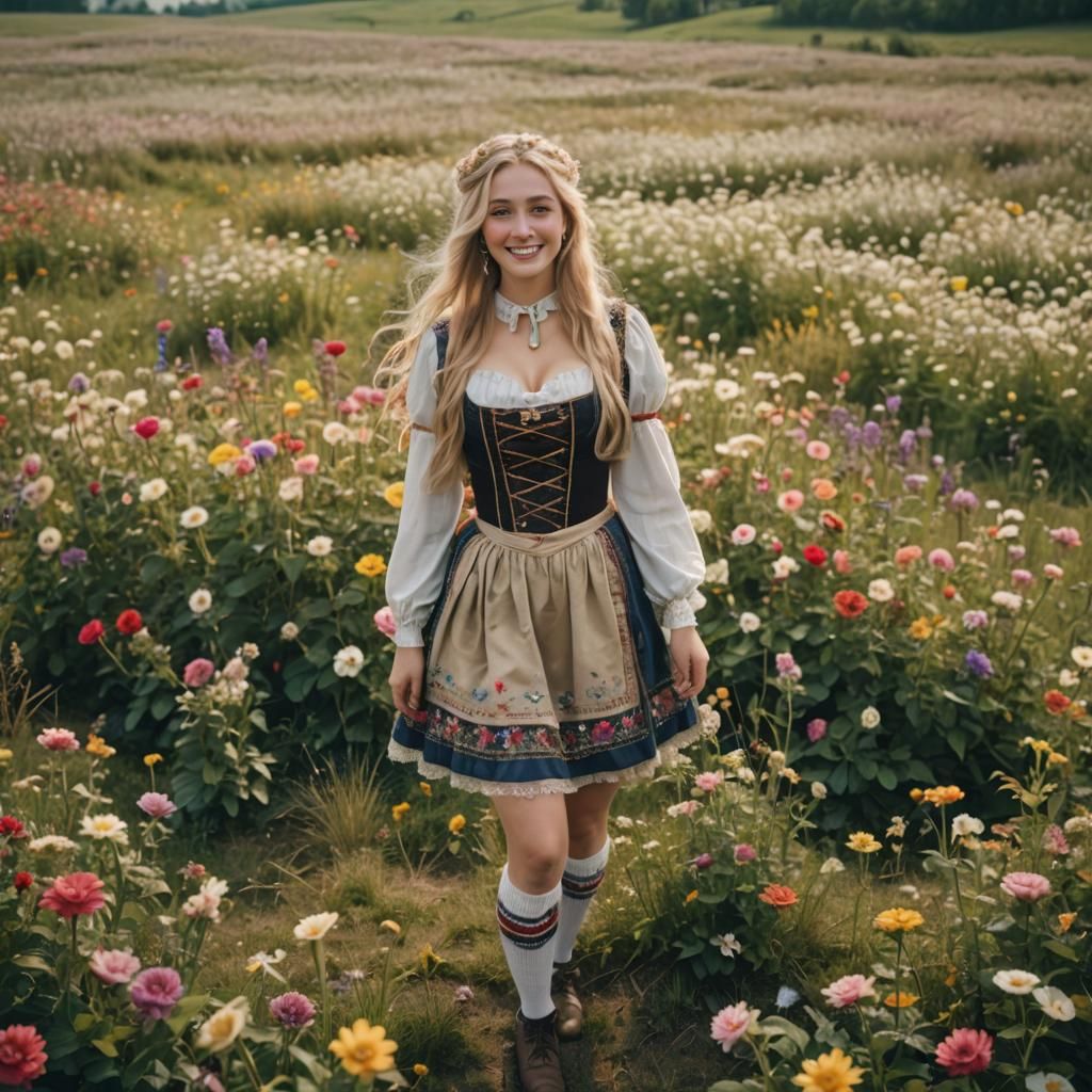 Beautiful Blonde Haired Medieval Woman in Field