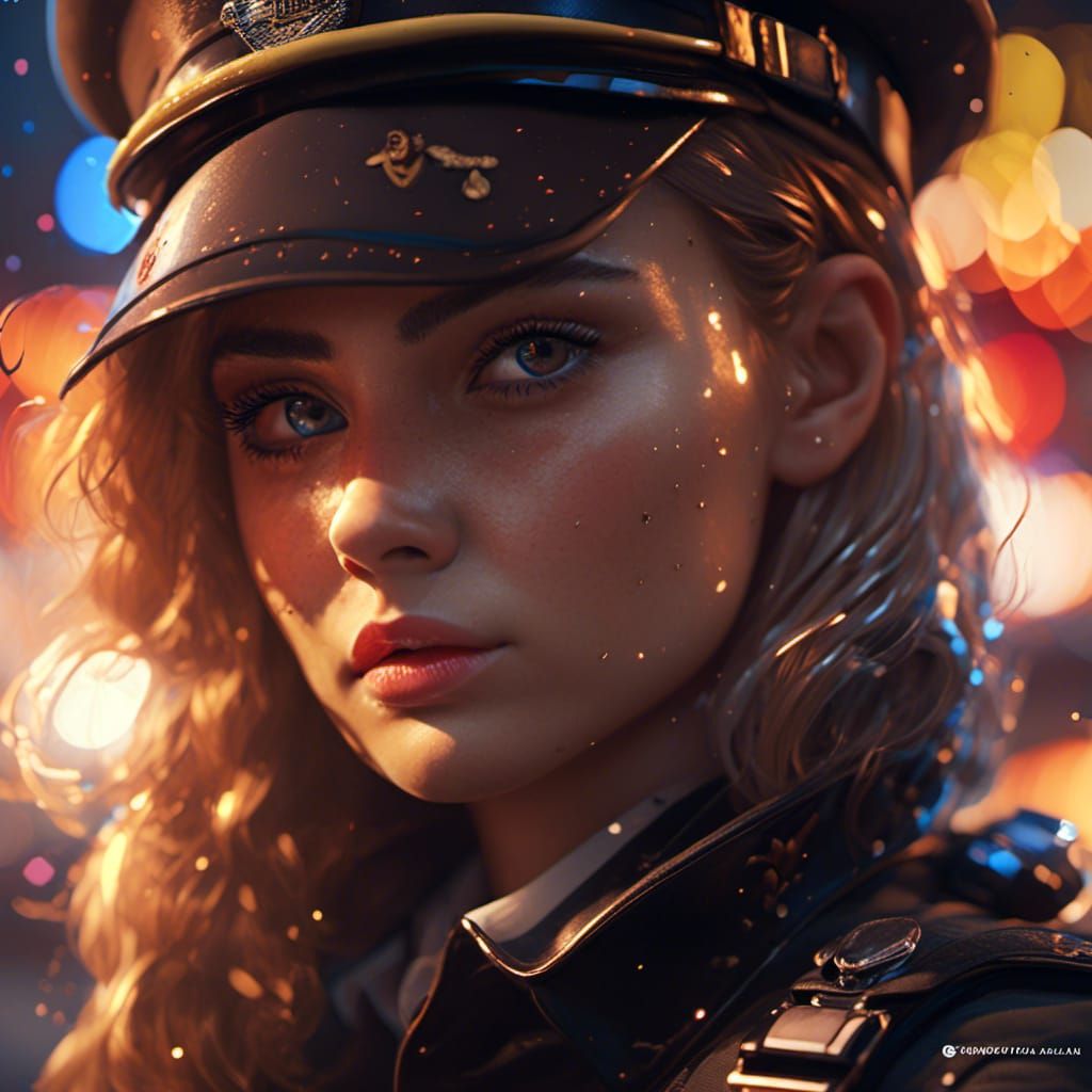 Photorealistic Crystal Ferret Police Officer in Synthwave St...