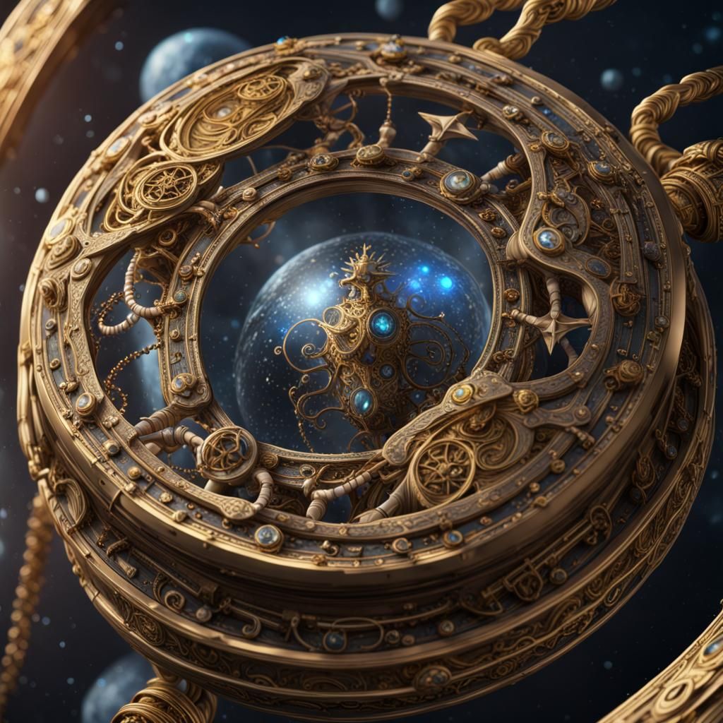 Astrolabe Tesseract Jewelry in Detailed Matte Painting