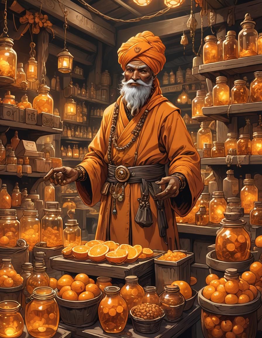 Orange Bird Merchant in High Fantasy D&D Art