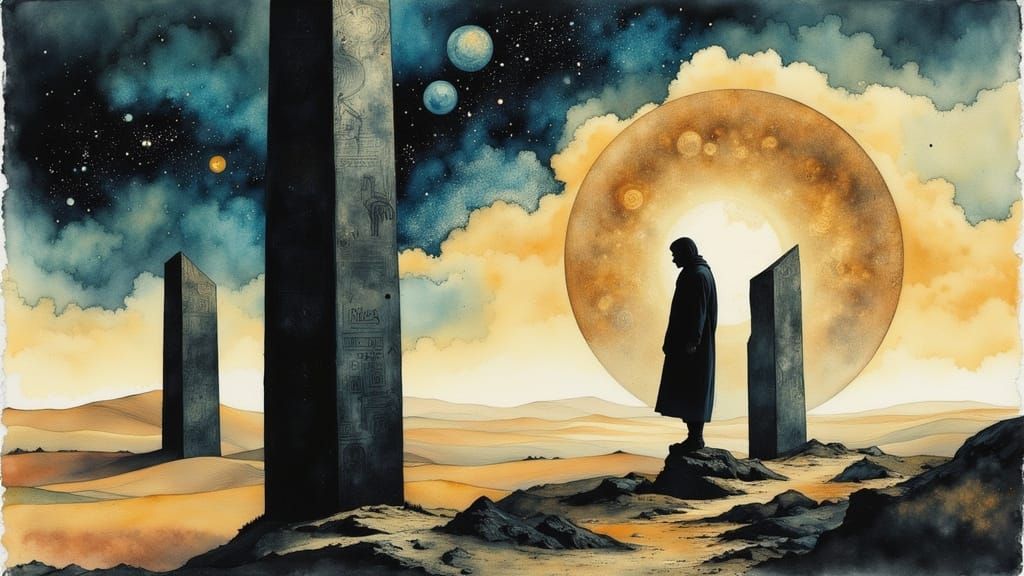 Desert Void Vision with Black Obelisks