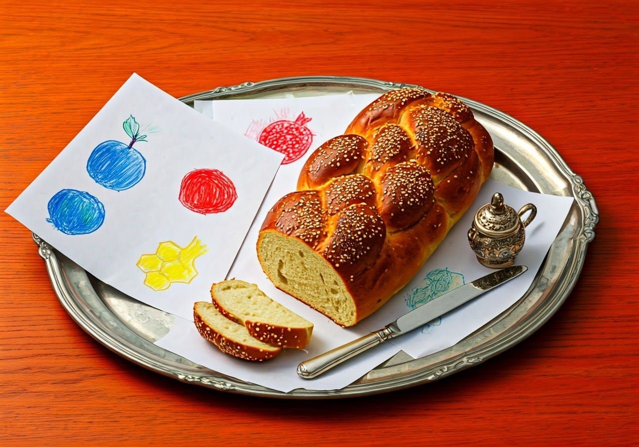 Whimsical Still Life with Golden Challah and Honey
