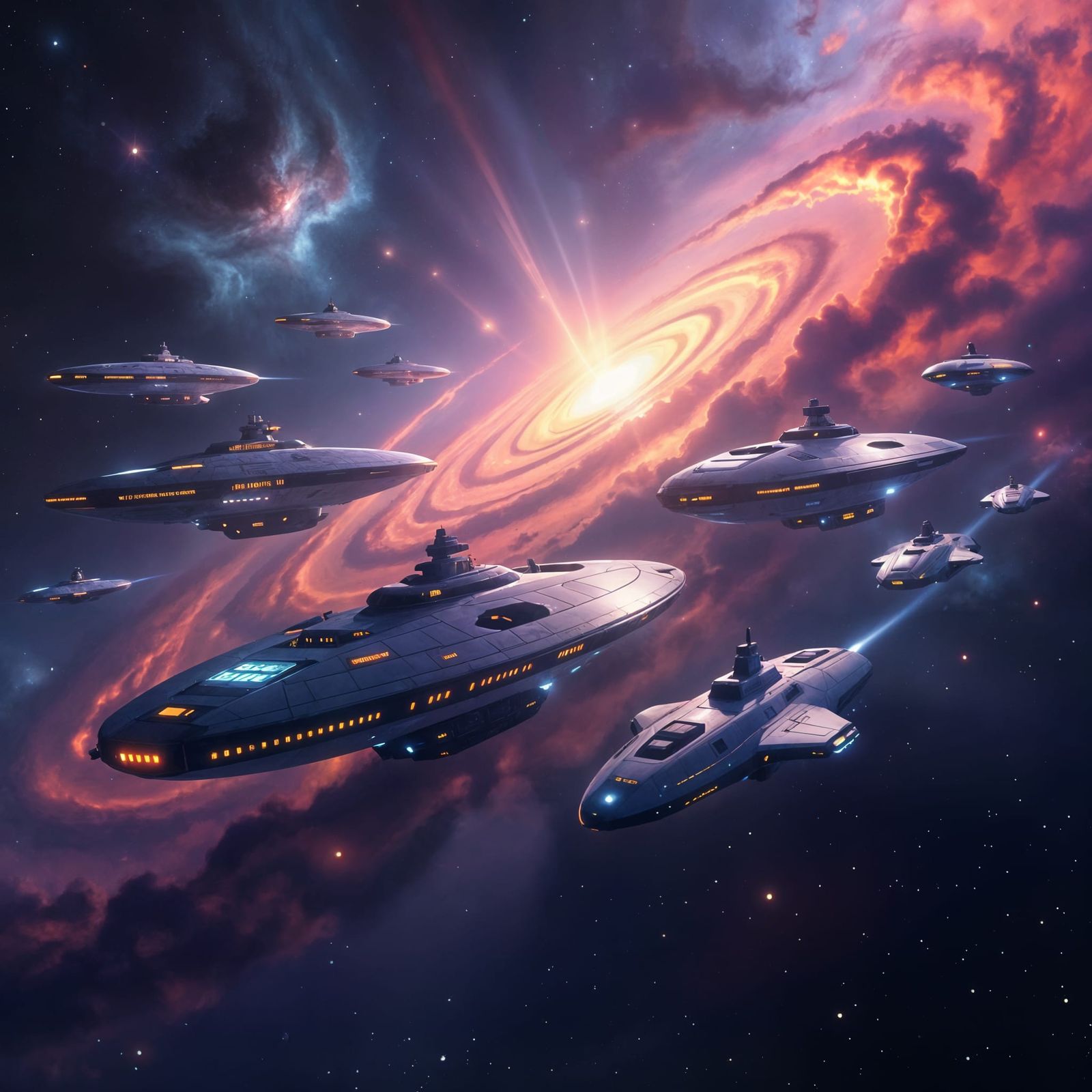 Massive Colony Ship Convoy Navigates Stellar Nursery Nebula