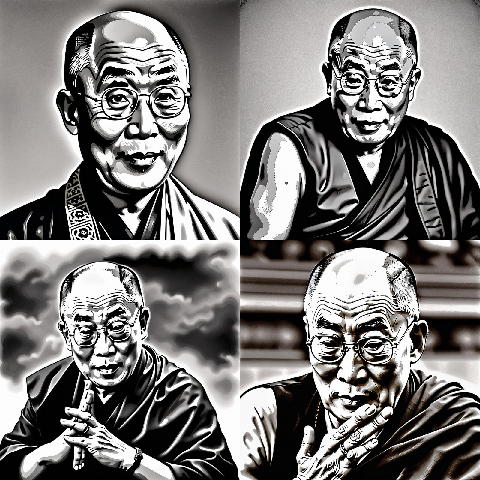 Monochrome Portrait of the Dalai Lama