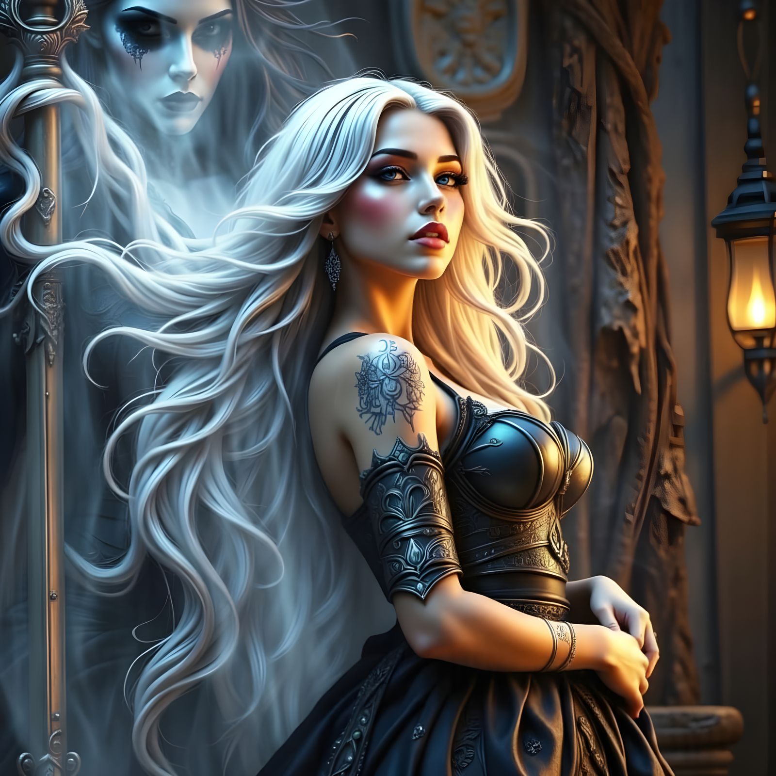 Woman's Ethereal Transformation as Death Arrives