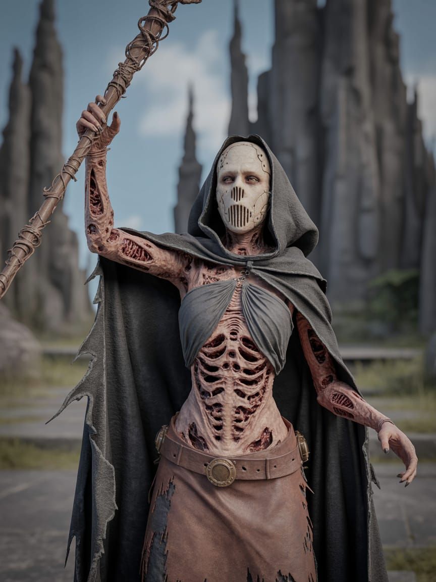 Biomechanical Lichmaiden in Dungeons and Dragons Style