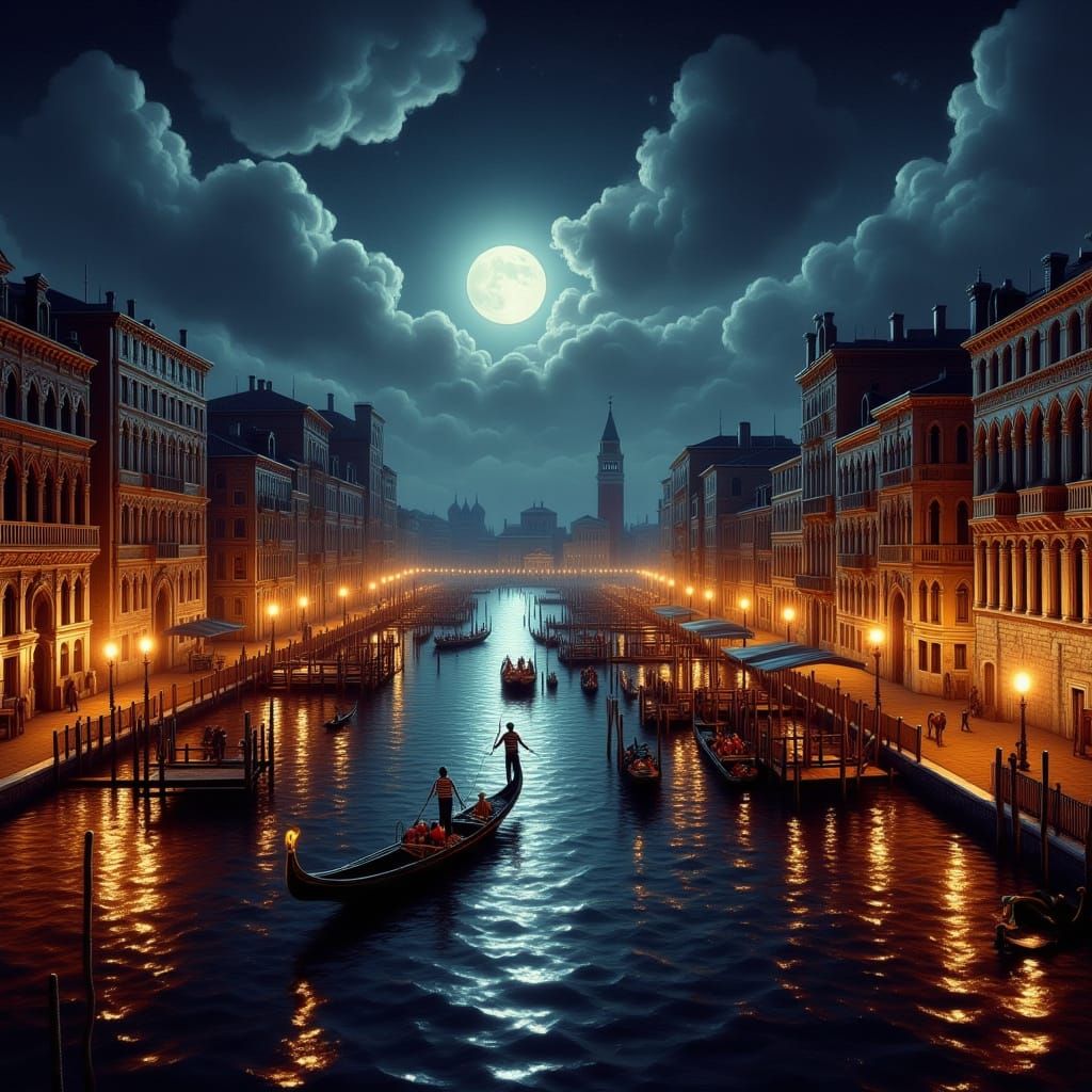 Moonlit Venice at Night in Renaissance Style