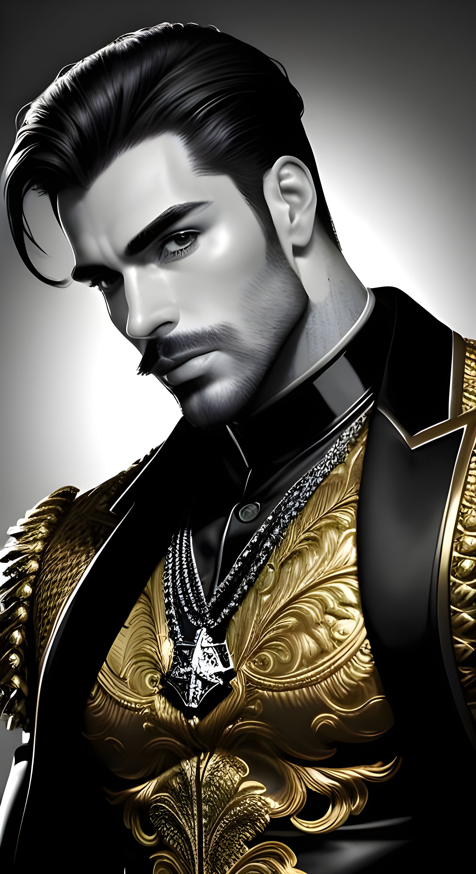 Alluring Muscular Man in Gold Bikini, Tom of Finland Style